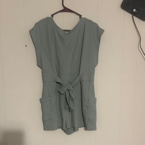 Sleek Olive Green Romper with Tie Waist